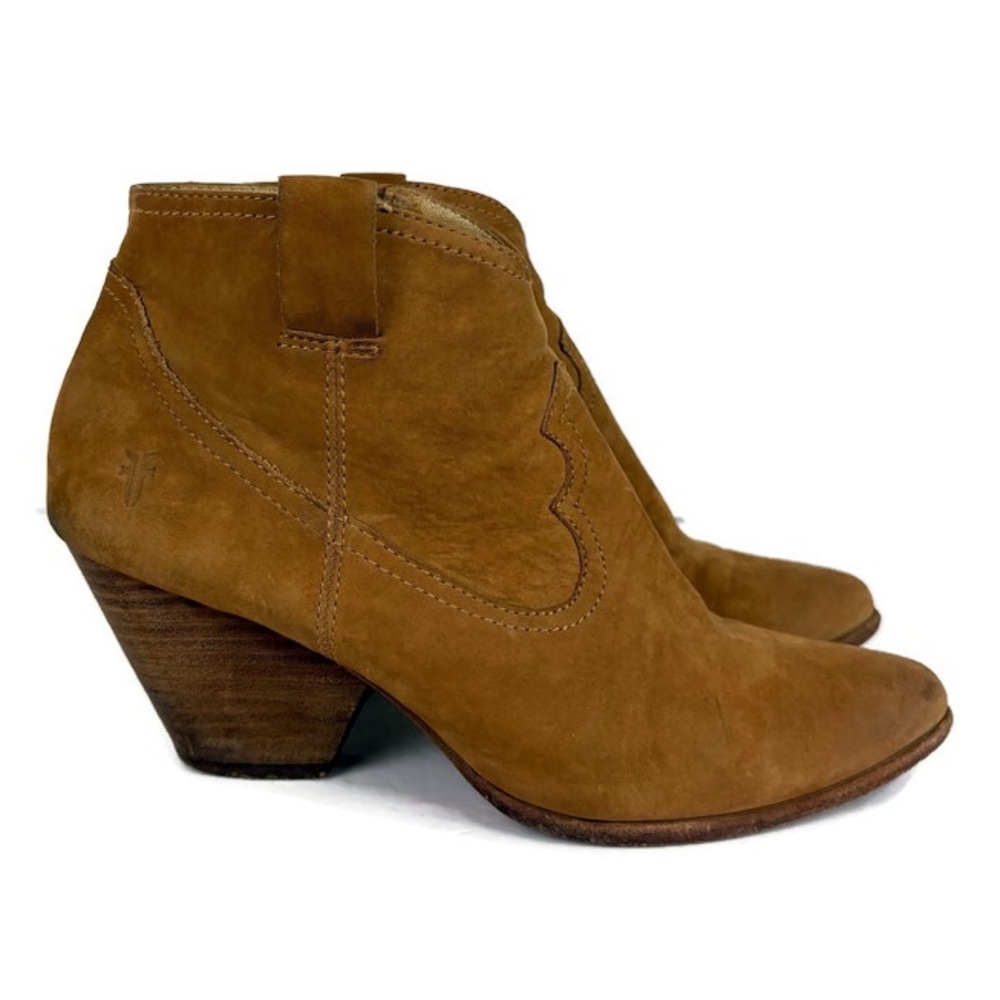 Frye Reina Suede Zip Up Rustic Ankle Booties in Tan